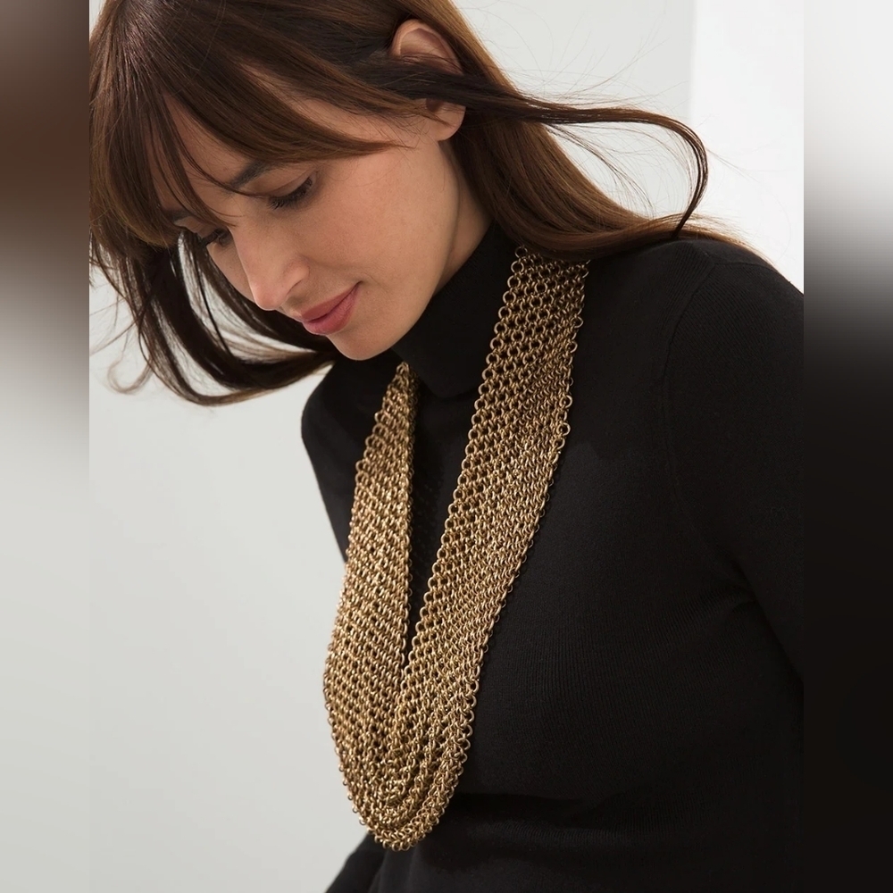NWT Chicos Gold Mesh Chain Scarf Necklace